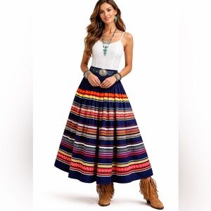 VINTAGE 50’ SEMINOLE Rickrack PATCHWORK maxi SKIRT Handmade Full Length Native S